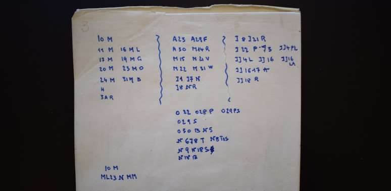 Bilhete codificado escrito pela mulher
