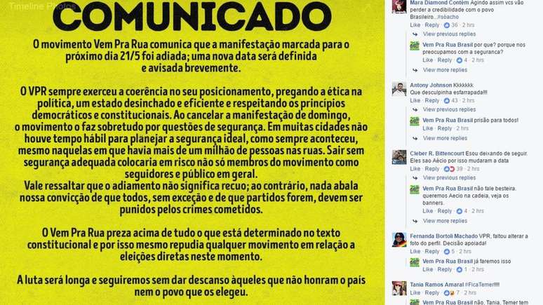 A Polícia Militar de São Paulo nega não ter garantido segurança para o ato durante reunião com o Vem Pra Rua