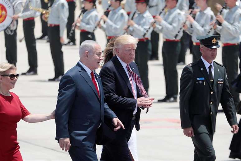 O premiê israelense Benjamin Netanyahu recebe o presidente dos Estados Unidos, Donald Trump em Tel Aviv (Israel)