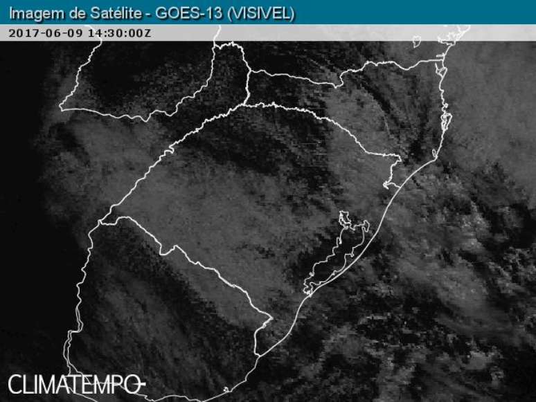 Mapa de sat&eacute;lite mostra nuvens sobre a regi&atilde;o Sul do Brasil