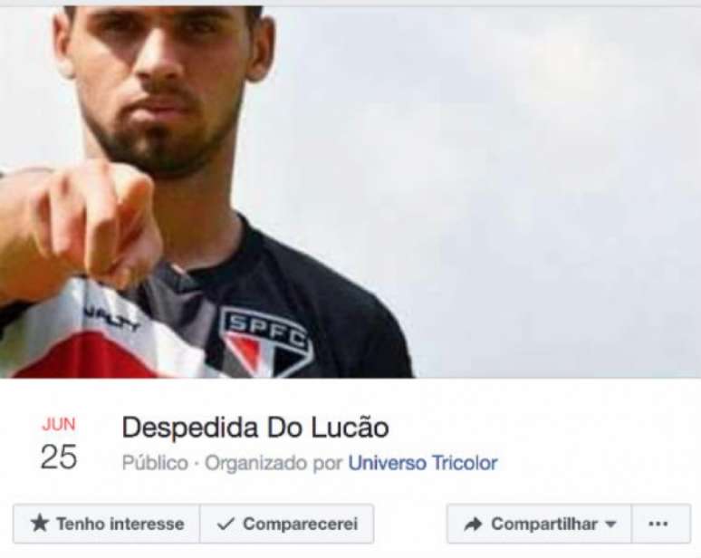 "Despedida do Lucão" está marcada para domingo, dia do próximo jogo do São Paulo no Morumbi (foto: Reprodução/Facebook)