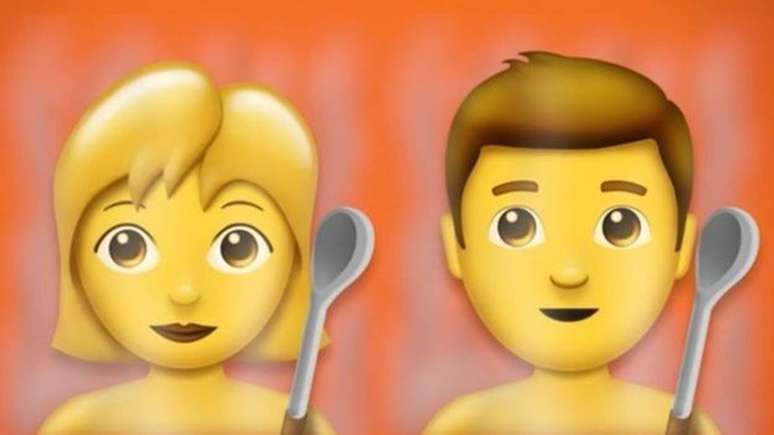 Emoticon de mulher e homem segurando colher na sauna é uma das figuras estranhas na nova atualização de caracteres