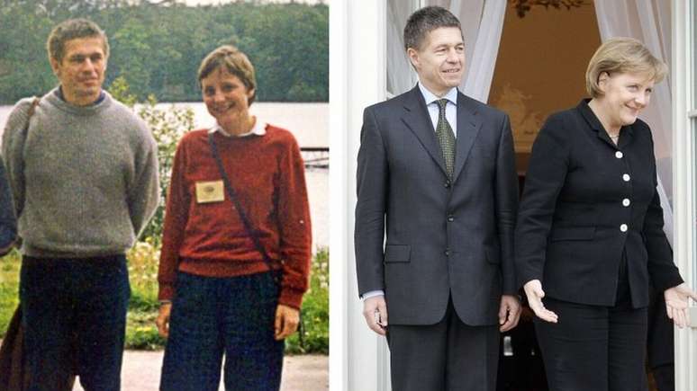 Angela Merkel e seu marido Joachim Sauer em 1989 e em 2007 