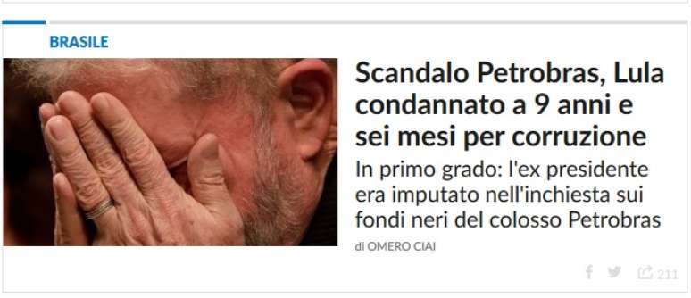 Condenação de Lula é destaque no site do jornal italiano 'La Repubblica'