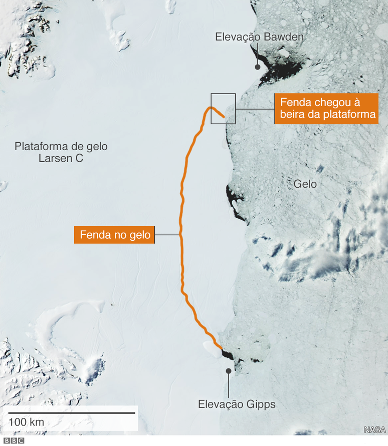 Fenda na plataforma Larsen C já era observada por pesquisadores há anos 