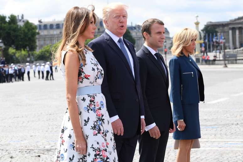 Donald Trump e sua esposa foram convidados de Macron, presidente da França, durante as festividades do Dia da Bastilha, em Paris