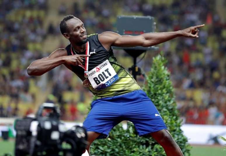 Bolt comemora título na Liga Diamante em Mônaco
21/7/2017       REUTERS/Eric Gaillard