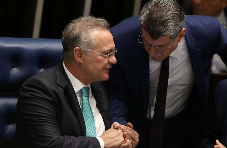 Senadores Renan Calheiros e Romero Jucá, do PMDB
