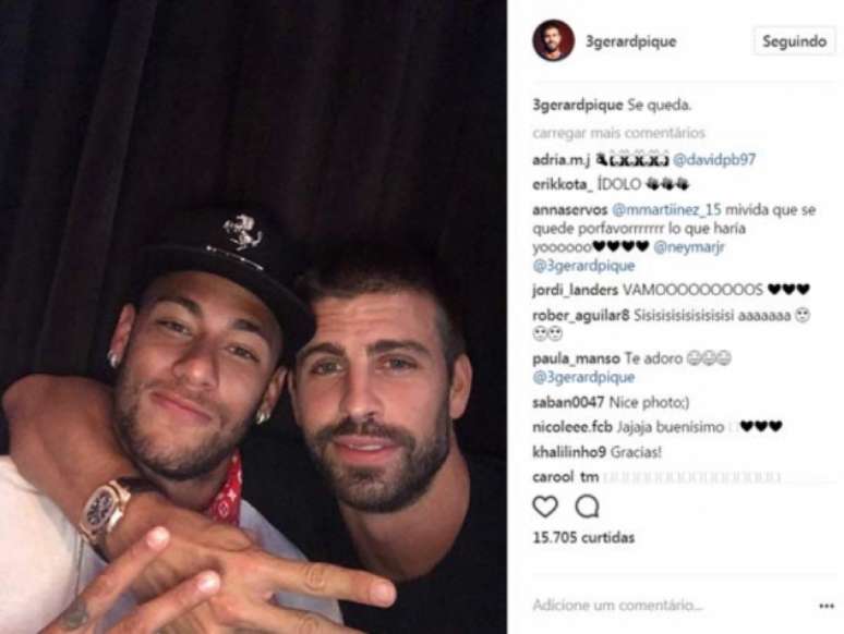 Piqué torce pela permanência de Neymar no Barcelona (Foto: Reprodução / Instagram)