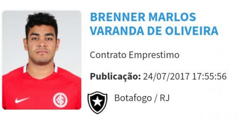 Brenner já fica à disposição do técnico Jair Ventura para a sequência do Campeonato Brasileiro (Foto: Reprodução)