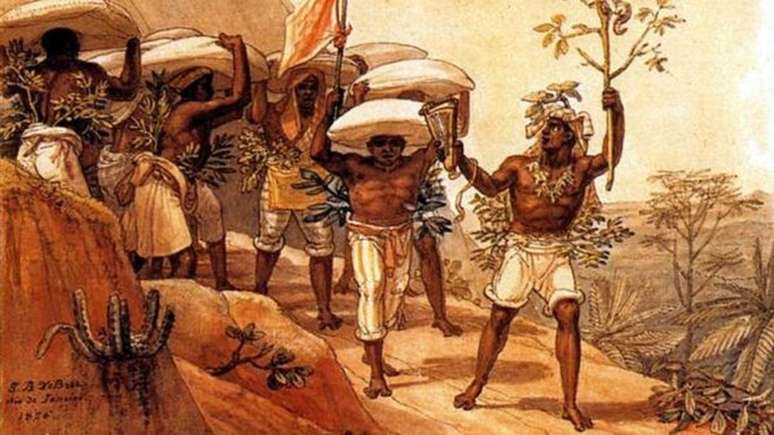 Pintura do francês Jean-Baptiste Debret de 1826 retrata escravos no Brasil 