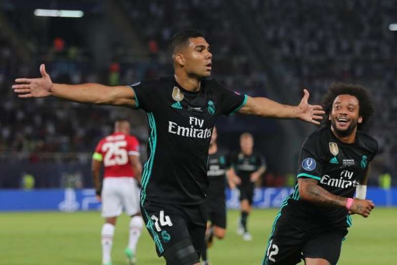 Casemiro comemora gol do Real Madrid contra o Manchester United 
  8/8/2017     REUTERS/Eddie Keogh