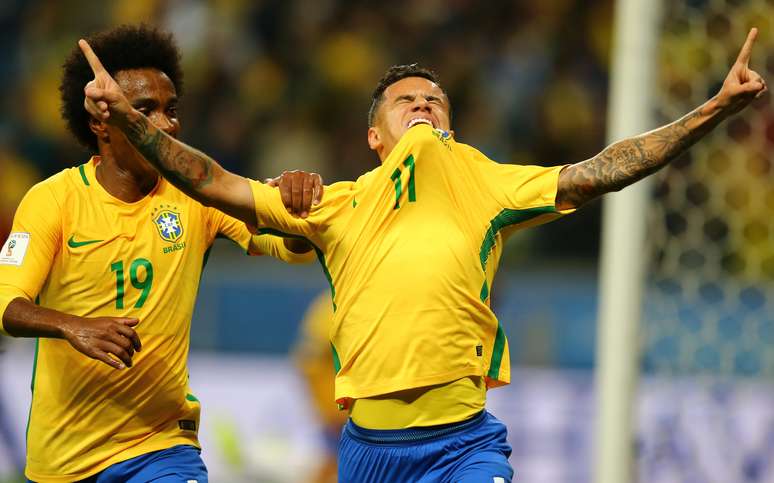 Philippe Coutinho comemora gol do Brasil contra o Equador
 31/8/2017     REUTERS/Pilar Olivares