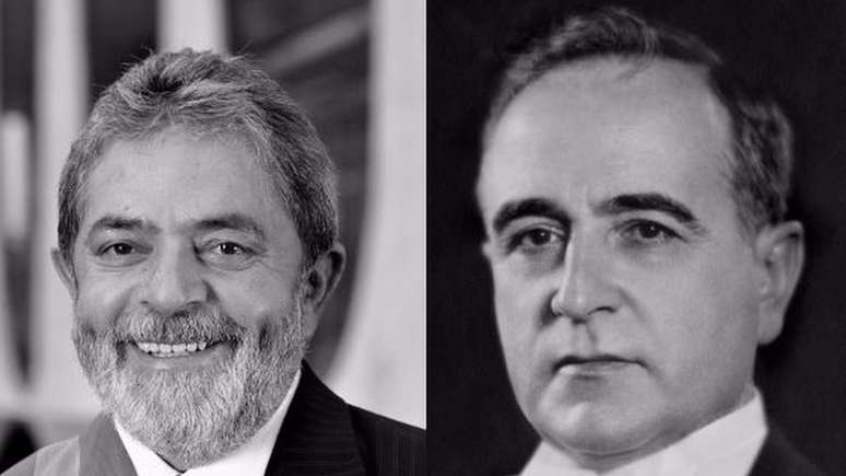 Ex-presidentes Lula e Get&uacute;lio Vargas, em montagem