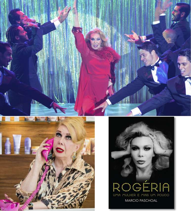 Rog&eacute;ria em musical do programa &lsquo;Divertics&rsquo;, numa cena da novela &lsquo;Babil&ocirc;nia&rsquo; e na capa de sua biografia lan&ccedil;ada em 2016