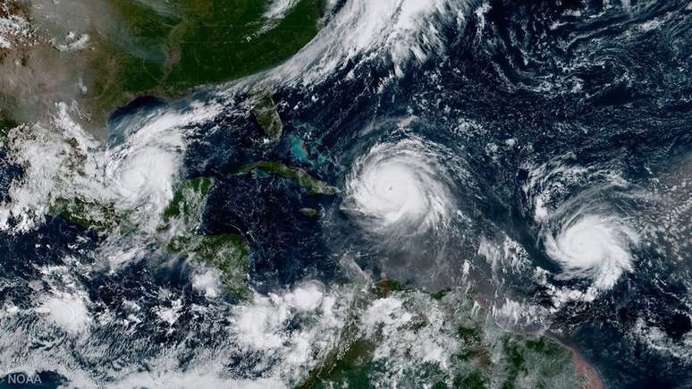 Furac&otilde;es Irma, Jose e Katia no Caribe, vistos do c&eacute;u