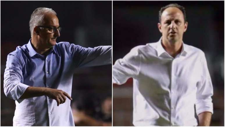 No Brasileirão, Dorival é melhor do que Ceni (Imagens: Jales Valquer/Fotoarena/Lancepress! e Reprodução/LANCE!TV)