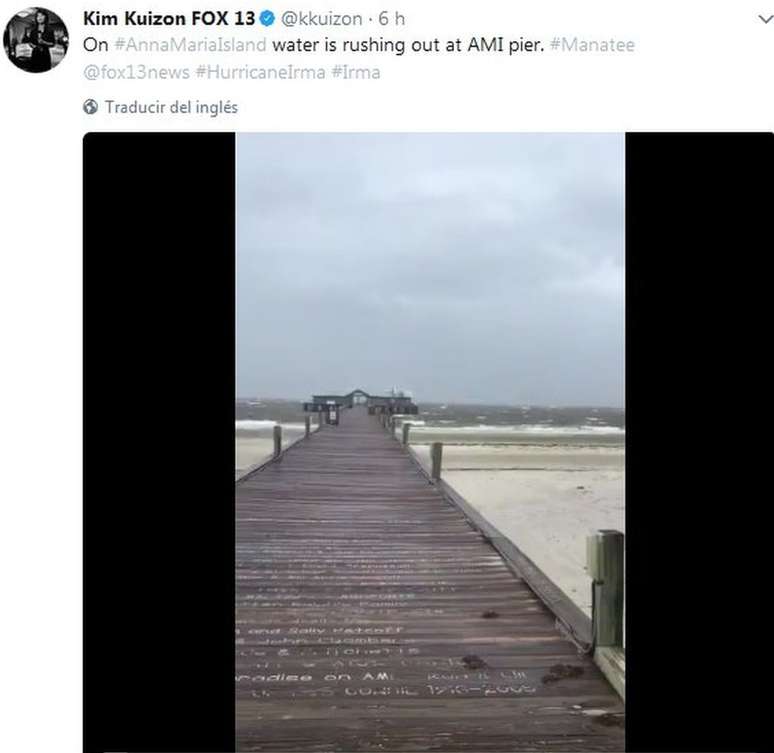 Foto de um píer em Tampa publicado no Twitter por um usuário chamado Kim Kuizon FOX 13