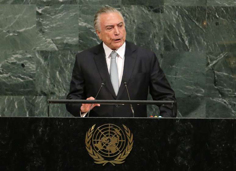 O presidente brasileiro Michel Temer fala na abertura da Assembleia Geral da Organização das Nações Unidas na sede da ONU em Nova York, EUA
19/09/2017
REUTERS/Lucas Jackson