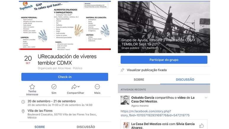 Por meio de grupos no Facebook, cidadãos pedem ajuda para vítimas do tremor | Foto: Reprodução 