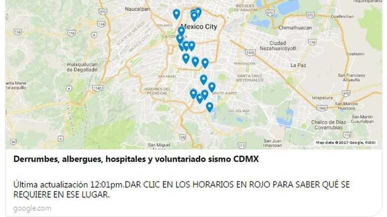 Mapas digitais apontam locais de abrigo e centros de ajuda na Cidade do México | Foto: Reprodução