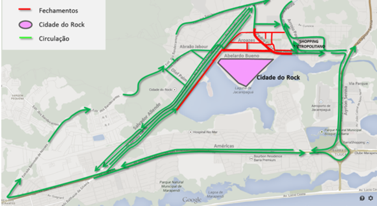 Mapa mostra esquema de trânsito para o segundo fim de semana do Rock in Rio