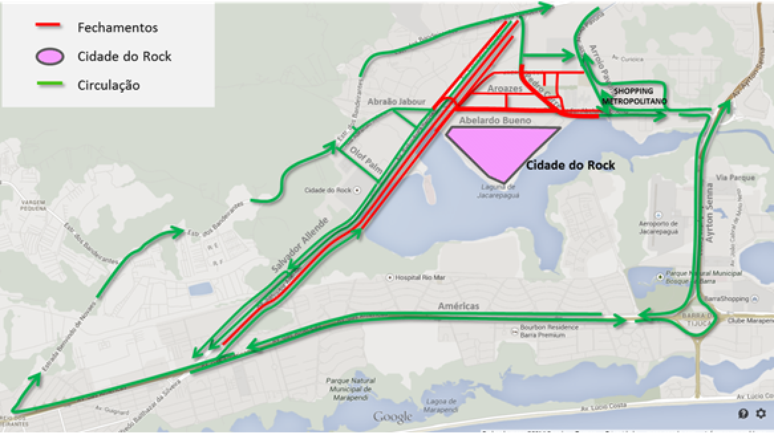 Mapa mostra esquema de trânsito para o segundo fim de semana do Rock in Rio
