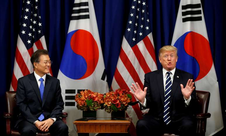 Presidente dos EUA, Donald Trump, e presidente da Coreia do Sul, Moon Jae-in, em Nova York 21/09/2017 REUTERS/Kevin Lamarque