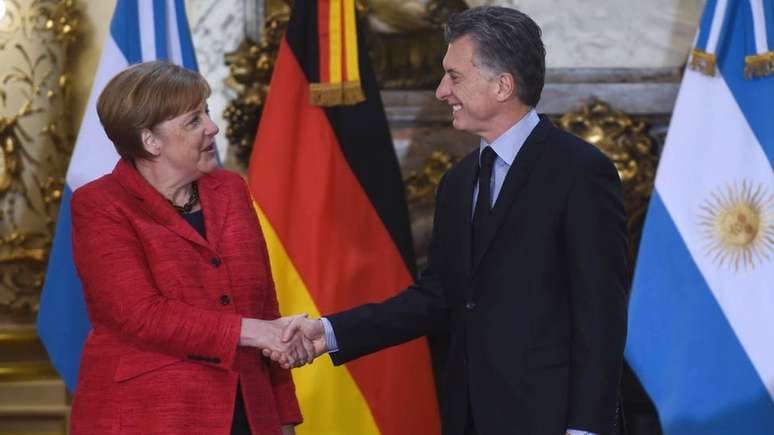 Merkel com Mauricio Macri, presidente da Argentina