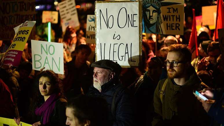 Protesto contra a proibição de Trump.