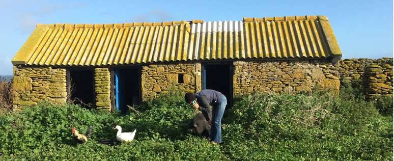 Morador da ilha usa telefone