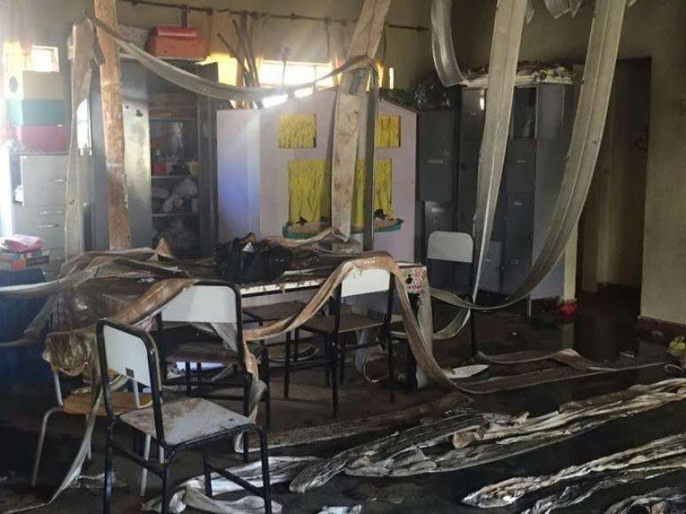 Sala da creche ficou destruída pelo fogo