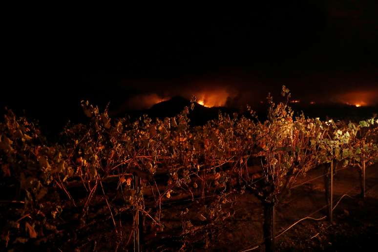 Vinícola é vista durante incêndio florestal em Kenwood, na Califórnia 