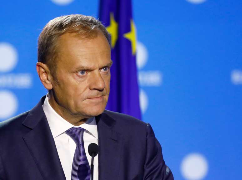 Presidente do Conselho Europeu, Donald Tusk, durante coletiva de imprensa em Tallinn, Estônia
29/9/2017  REUTERS/Ints Kalnins