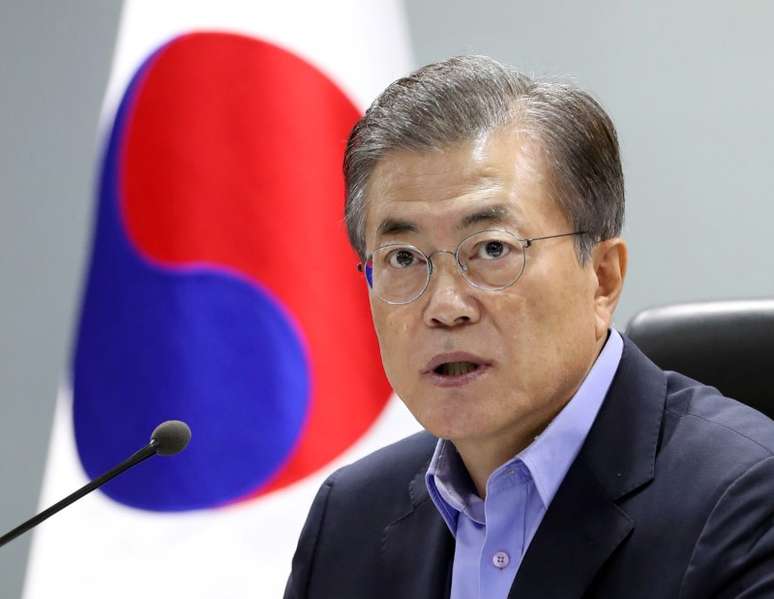 Presidente da Coreia do Sul, Moon Jae-in, durante reunião em Seul 03/09/2017 Casa Azul/Yonhap/via REUTERS