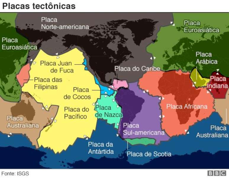 Mapa das placas tectônicas