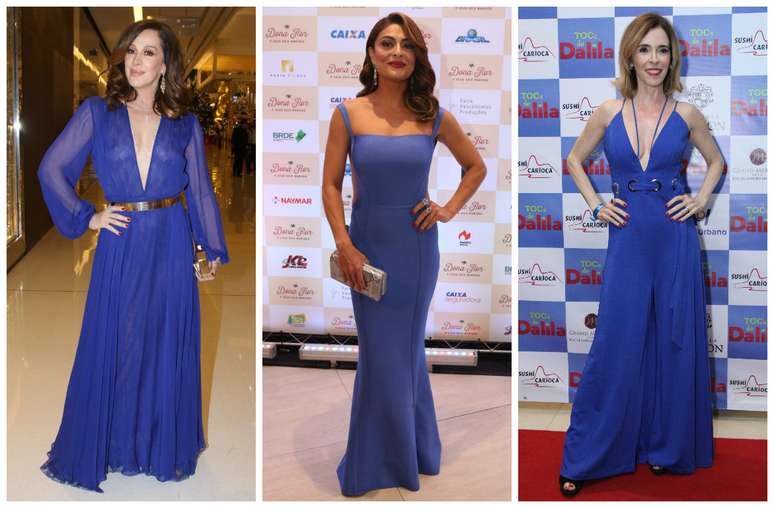 Claudia Raia, Juliana Paes e Deborah Evelyn vestem azul (Fotos: AgNews)