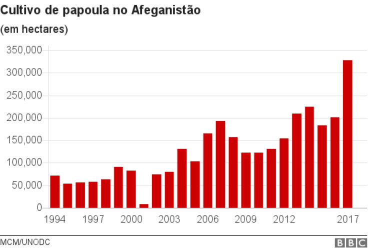 Gráfico mostrando a evolução do cultivo da papoula