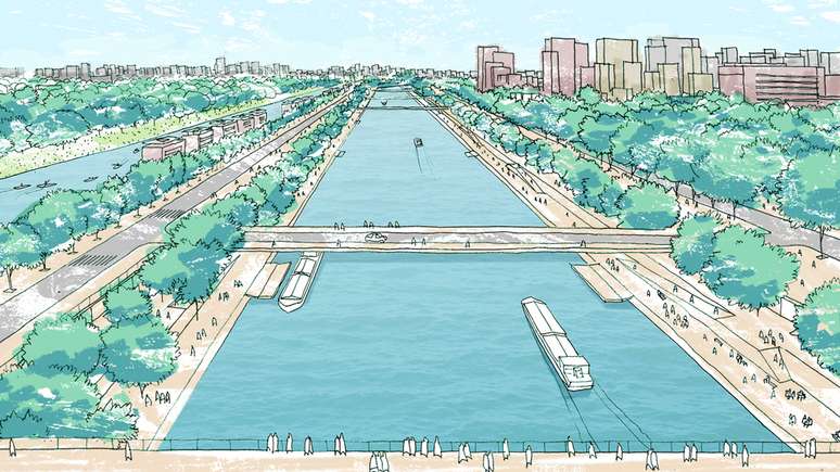 Perspectiva art&iacute;stica de hidrovias urbanas