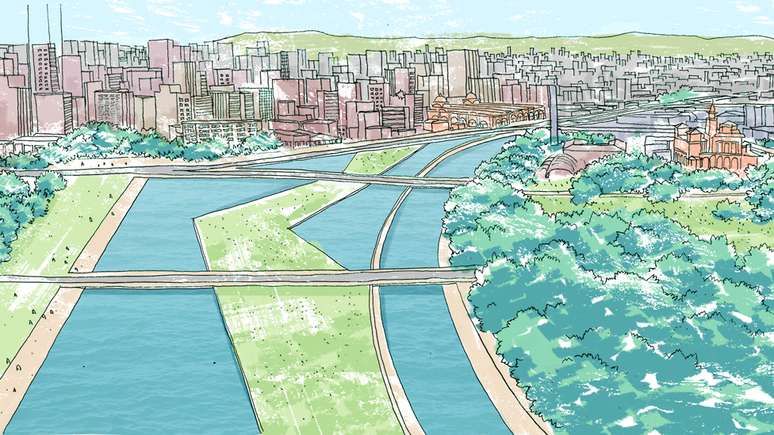 Perspectiva art&iacute;stica de reurbaniza&ccedil;&atilde;o do Parque Dom Pedro