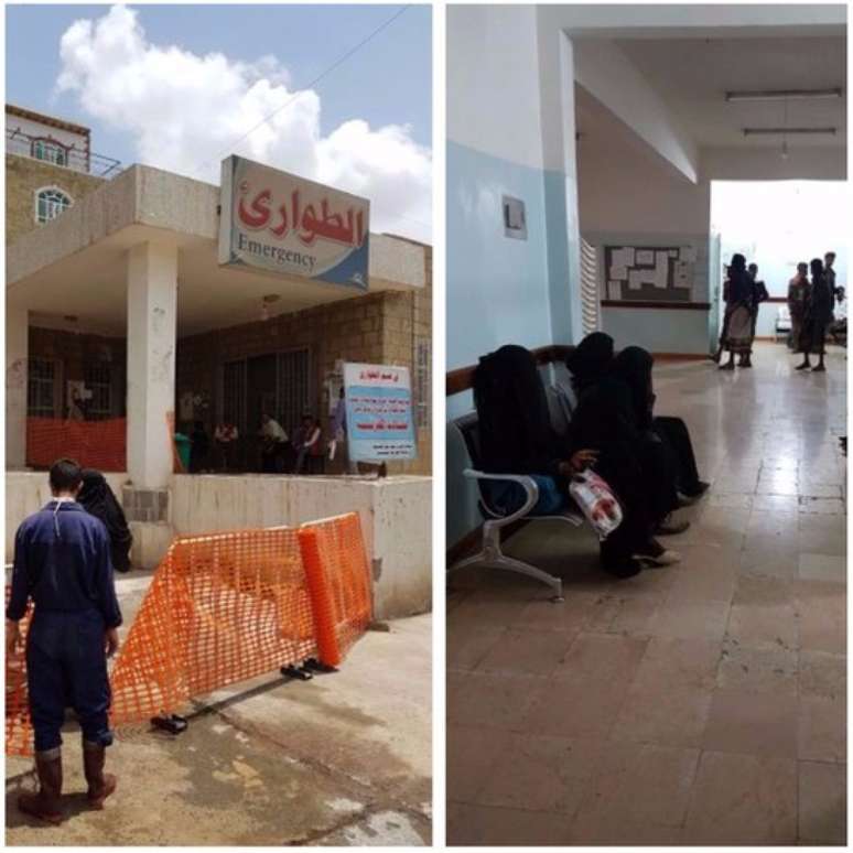 Entrada e área interna do hospital em que o médico trabalhou