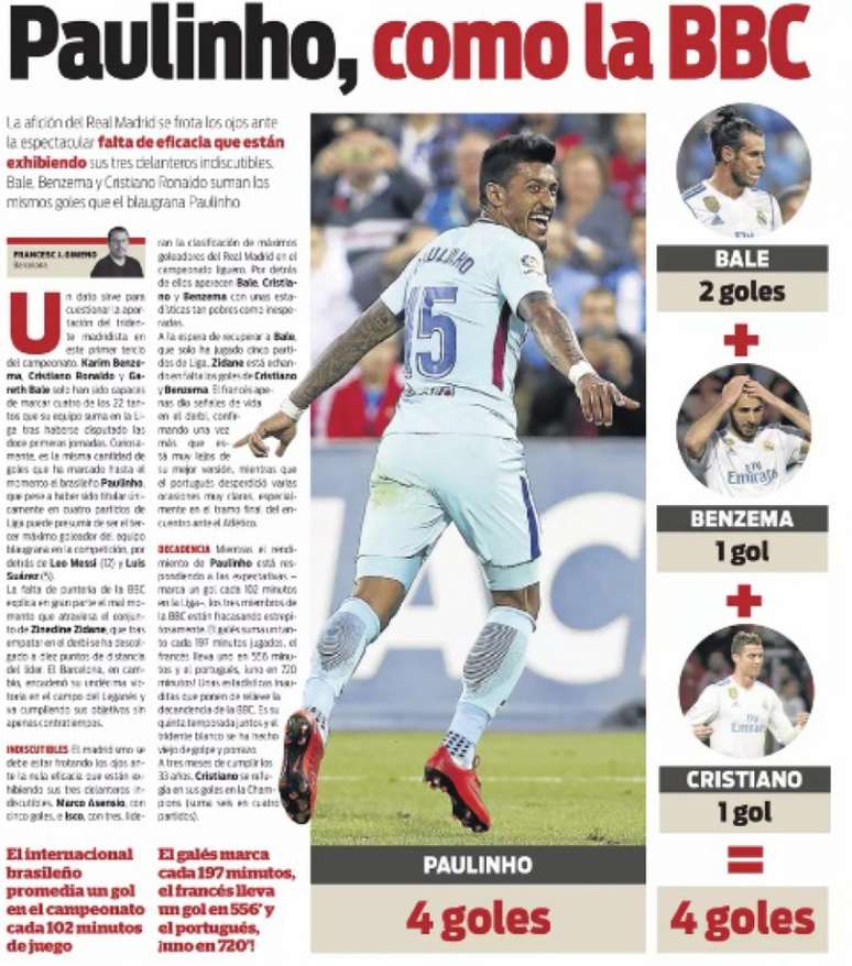 Em alta! Paulinho é destaque em jornal catalão (Foto: Reprodução / Mundo Deportivo)