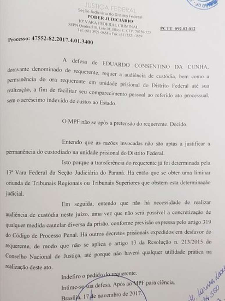 Cunha pediu à Justiça para permanecer em Brasília, o que foi negado | Foto: Reprodução/JFDF