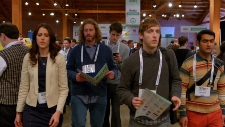 O grupo de desenvolvedores na primeira temporada de Silicon Valley