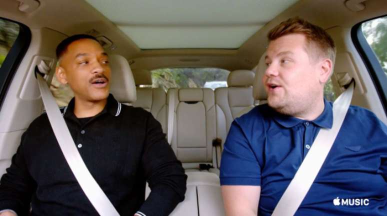 Will Smith e James Corden em um episódio de Carpool Karaoke, da Apple Music