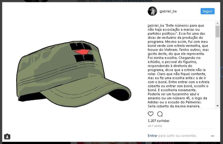 O post de Gabriel B&aacute; no Instagram: &ldquo;Prefiro ver agora esse debate todo do que simplesmente ter entrado sem bon&eacute;&rdquo;