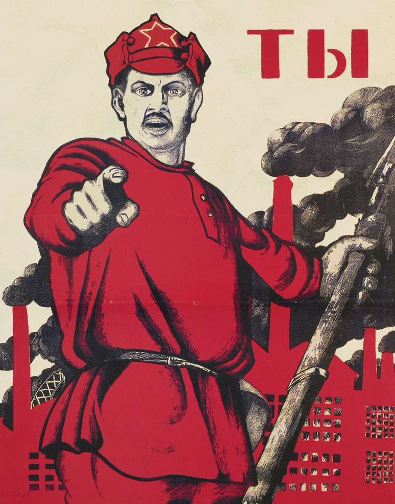 Cartaz bolchevique exaltando o soldado vermelho