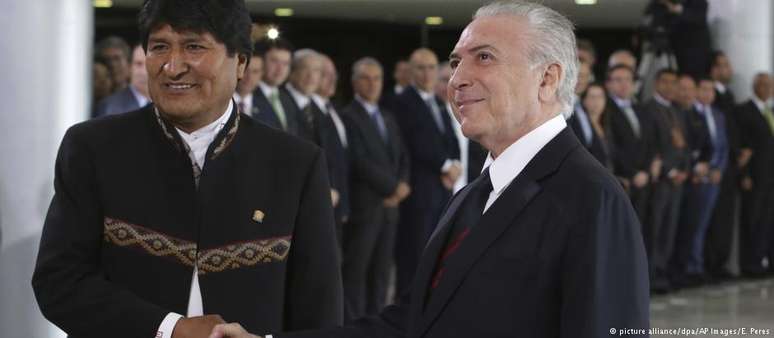 O presidente da Bolívia, Evo Morales, e Michel Temer no Palácio do Planalto