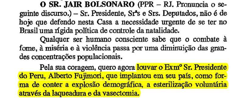 Trecho das notas taquigráficas de Bolsonaro | imagem: Câmara dos Deputados / reprodução