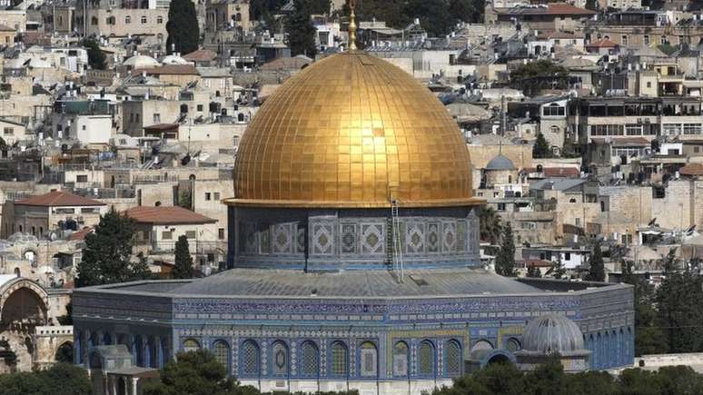 Vista do Monte do Templo, ou Haram al-Sharif, em Jerusalém, local sagrado para judeus e muçulmanos